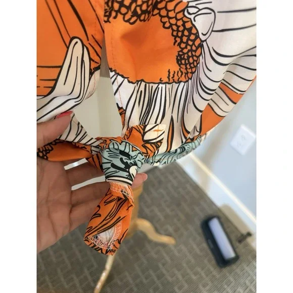 Sucrefas Floral Orange Blouse Front‎ Tie Medium - Picture 3 of 6